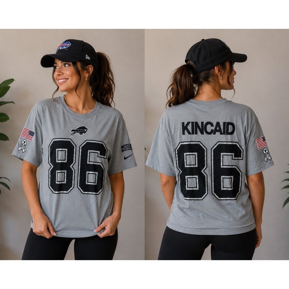 Buffalo Bills Salute to Services # 86 Kincaid Gray T-shirt, Nike Medium